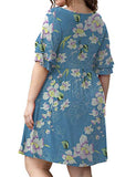 Women’s Plus Size Dress Short Sleeve Casual Pleated Swing Dress with Pockets, L-4XL