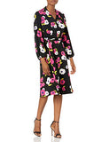 Women's Floral Print Jersey Bishop Sleeve Tie Waist Midi Casual Dress