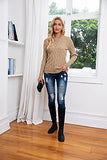 Breampot Women Cable Knit Jumper Casual Basic Long Sleeve Pullover Sweater Tops(Khaki,Small) | Women's Sweaters