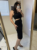 Womens Sexy Casual Bodycon Dresses Ribbed Twist Front Cutout Tank Dress Basic Nightout Midi Dresses | Women's Formal Dresses