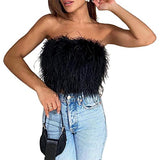 Women's Feather Cami Tube Faux Fur Sexy Crop Tank Top Slim Casual E-girl Fluffy Vest Mini Party Club Streetwear | Original Brand | Women's Tops and Blouses