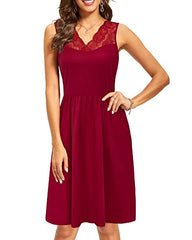 Women's Lace Cuasul Sleeveless A Line Flared Summer Party Short Bridesmaid Dress With Pockets