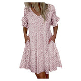 Flared Dress Women's V Neck Short Sleeve Print Plus Size Casual A Line Midi Dress | Women's Work Dresses