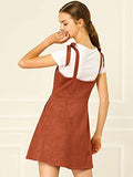 Women's Overalls Faux Suede a Line Short Pinafore Button Up Overall Dress