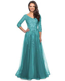 Women's Lace Appliques Mother of The Bride Dresses Long Formal Gowns with Sleeves