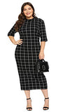 Floerns Women's Short Sleeve Gingham Bodycon Business Pencil Dress