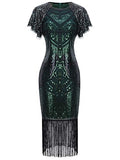 FAIRY COUPLE 1920s Knee Length Flapper Party Cocktail Dress with Sequined Cap Sleeve Layer Tassels Hem