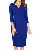 Royal Blue Long Sleeve Women's V-Neck Work Business Bodycon Pencil Dress - MISSKY | Women's Work Dresses