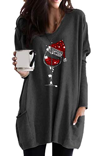 GRASWE Women's Round Neck Casual Long Sleeve Sweatshirt Solid Color Loose Fit Shirt | Women's Sweaters