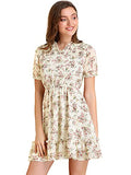 Women's Mini Ruffle Trim Fit and Flare Shirred Floral Dress | Original Brand