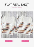 Dokotoo Womens Juniors Cute Cotton Summer Fall 2022 Crewneck One Off Shoulder Striped Long Sleeve Oversized Baggy Lightweight Comfy Cozy Cable Knit Beach Pullover Long Tunic Sweaters Tops Shirts L | Women's Sweaters