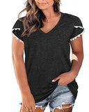 Womens Tops Petal Lace Sleeve Summer T-Shirt V Neck Plus Size Casual Basic Tee Shirts | Original Brand | Women's Tops and Blouses