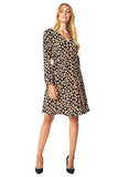 Roman Originals Women Abstract Print Fit and Flare Wrap Dress - Ladies Daywear Everyday Smart Casual Workwear Patterned Tie Waist V Neckline Long Sleeve Knee Length Dress | Women's Casual Dresses