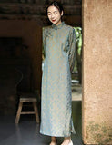 Women's Spring Autumn Chinese Traditional Long Cheongsam Dress Printed Long Sleeve Qipao