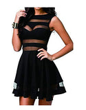 Sexy Mini Skater Dress Mesh See Through Party Club Little Black Dress