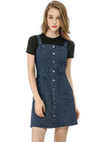 Women's Dungaree Dress Adjustable Strap A-Line Overall Denim Dress