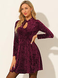 Women's Keyhole Neck Dresses High Waist Long Sleeve Velvet Mini Dress