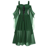 Dress for Women Plus Size Cold Shoulder Tie Front Lace Sleeve Halloween Dresses | Women's Formal Dresses
