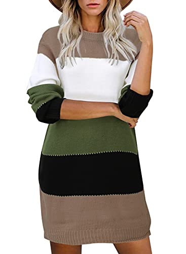 Dokotoo Womens Long Sleeve Color Block Sweater Dresses Casual Plus Size Elasticity Knit Pullover Sweaters Jumper