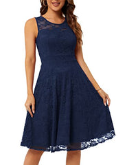 Navy Women's Cocktail Party Wedding Guest A Line Lace Dresses - JASAMBAC