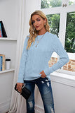 Blue Women Cable Knit Jumper Casual Basic Long Sleeve Pullover Sweater Tops - Breampot | Women's Jumpers