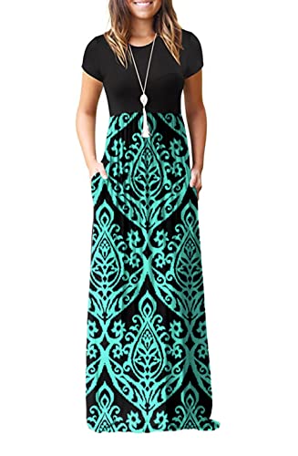 Blue Green Maxi Dress Summer Casual Long Dresses for Laydies with Pockets - GRECERELLE