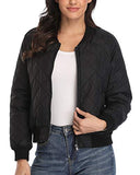 andy & natalie Women's Quilted Jacket Long Sleeve Zip up Raglan Bomber Jacket with Pockets