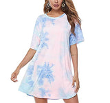 Women Tie Dye Dress Short Sleeve T Shirt Dress Floral Print Loose Mini Dress with Pockets