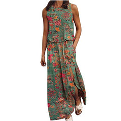 Women's Summer Floral Print Sleeveless Maxi Dress with Pockets Casual Elastic Hide Belly Blouson Long Dress | Original Brand