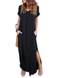 Women's Summer Maxi Dress Casual Loose Pockets Long Dress Short Sleeve Split