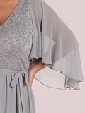 Plus Size Elegant V Neck Pleated A Line Chiffon Mother of Bride Dress Gray US - Sara Clothes