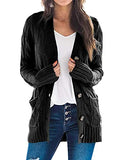 Women's Long Sleeve Cardigan Knitwear Ladies Top Button Down Cable Knit Sweater Coat with Pockets | Women's Cardigan