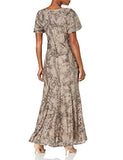 Women's Long A-line Sequin Lace Dress Short Sleeves (Regular Petite) | Women's Evening Gowns