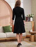 Women's 4-Mar Sleeve Lapel Collar V Neck Faux Wrap Fit Flare Casual Dress | Women's Work Dresses