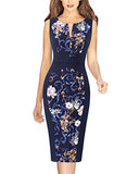 Dark Blue Plus Floral Mesh Womens Front Zipper Slim Work Office Business Cocktail Party Pencil Dress Vfshow