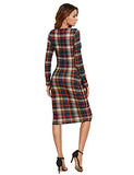 Women's Casual Plaid Long Sleeve Elegant Wear to Work Bodycon Pencil Dress | Women's Work Dresses