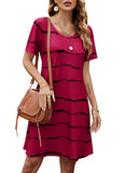 B Wine Red Women's Casual Summer T Shirt Dresses Short Sleeve Swing Dress with Pockets - FZ FANTASTIC ZONE | Women's Casual Dresses
