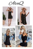 Women Summer Spaghetti Strap Button Down V Neck Sleeveless Casual Mini Dress