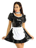 Women's Wet Look PVC Leather French Maid Costume Dress Cosplay Clubwear