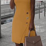 Ladies Summer Sleeveless Casual Solid O-Neck Knee-Length Ladies Dress Bodycon Dress Office Wear for Casual Club Cocktail Evening Gowns Work UK Size 8-26 | Original Brand | Women's Cocktail Dresses