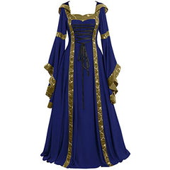 Celucke Women's Dress, Medieval Vintage Style Solid Color Oversize Hooded Dress, Gothic Dress Floor Length Cosplay Dress | Women's Cocktail Dresses