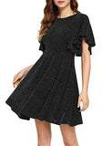 Glitter Ruffle Short Sleeve High Waist A Line Formal Cocktail Dresses | Women's Formal Dresses