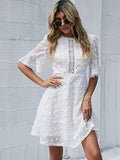 Women's Swiss Dot A Line Dress Round Neck Half Sleeve Mini Boho Dresses | Women's Lace Dresses