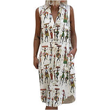 Summer Dresses for Women, Fashion Ladies Cold Shoulder Summer Casual Print Loose Sleeveless Vest Dress Party UK Size | Women's Work Dresses