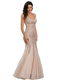 Sleeveless Double V-Neck Long Mermaid Sequin Formal Evening Dresses | Women's Formal Dresses