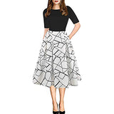 Vintage Dresses for Women New Long Sleeve Round Neck Printed Casual Party Dress with Pockets(White, XL) | Original Brand | Women's Work Dresses