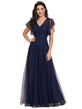 Womens V Neck Lace Sleeve A Line Formal Party Dress 0226 | Women's Lace Dresses