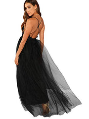 Women's Plunging Neck Spaghetti Strap Maxi Cocktail Party Dress