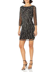 Women's Petite Short Cocktail with All Over Beaded Dress Special Occasion