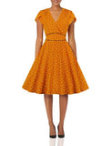 Women's Polka Dots Hearts V Neck Wrap Vintage Dress with Pocket | Original Brand | Women's Cocktail Dresses
